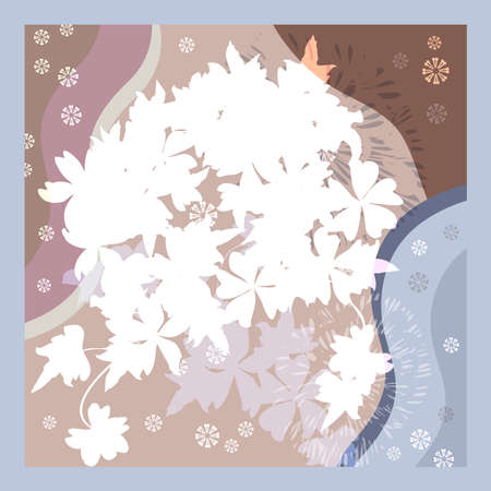 Scarf floral print. Design for bandana, pareo, pillow, home textile. Cute flower and plant background for shawl print, textile, covers, pillow, napkin, hijab.のイラスト素材