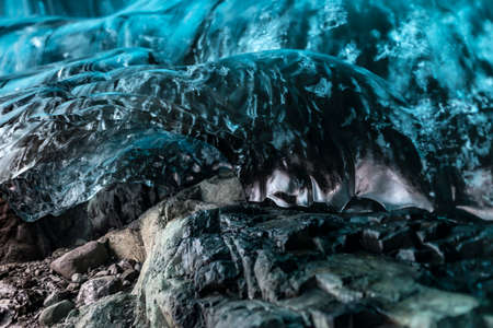 Blue glacial and ice cavesの写真素材