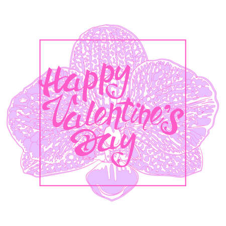 Valentine postcard with flower orchids. Vector illustration.のイラスト素材