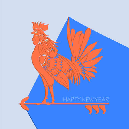 Golden rooster - Chinese calendar symbol of 2017 year. Christmas card with icon of the rooster bird over white background. Happy new year. Vector illustrationのイラスト素材