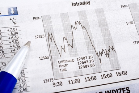 financial analysis with graph on economical newspaperの写真素材