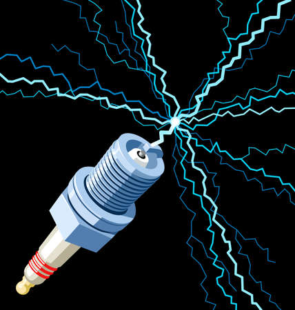 a spark plug with lightning flashes. Multi-layered for easy editing.のイラスト素材