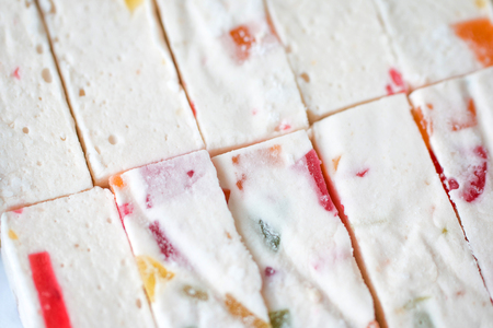 Sweet souffle with chunks of marmalade isolated on white. Side viewの写真素材