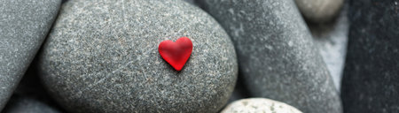 Red heart on stones. Valentines Day backgroundの写真素材