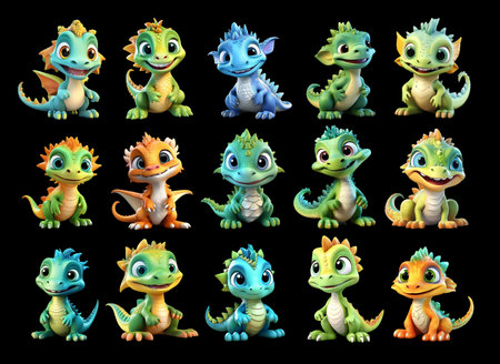 A set of cute colorful cartoon dinosaursの素材