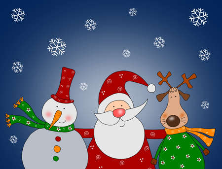 Santa Claus, Snowman and Reindeerの写真素材