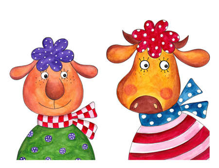 Sheep and cow  Cartoon charactersの写真素材