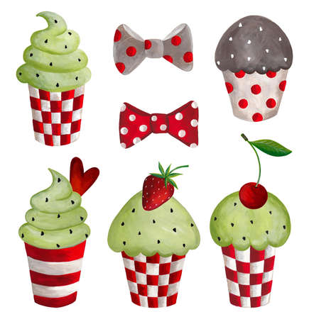 Cupcakes set. Decorative elementsの写真素材