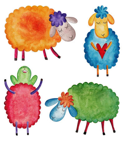 Set of cartoon sheepの写真素材