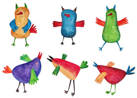 Set of cartoon birdsの写真素材