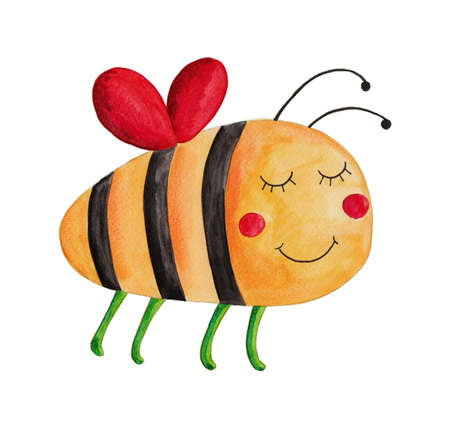 Bee  Watercolors on paperの写真素材