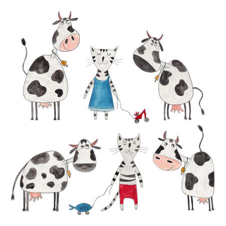 Cows and catsの写真素材