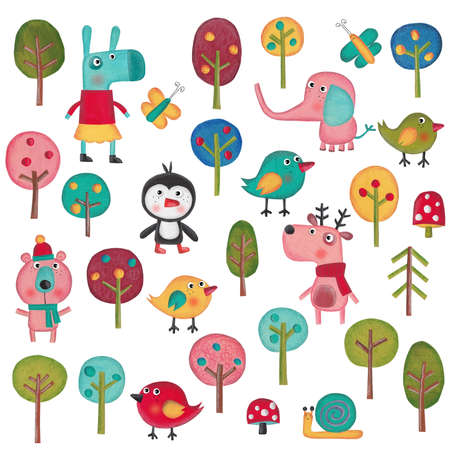 Set of cartoon characters over white backgroundの写真素材