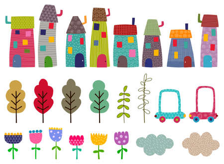 Craft set. Houses, trees,flowersの写真素材