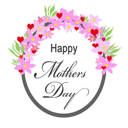 Concept mothers day border with pink flowers and red hearts also textの写真素材