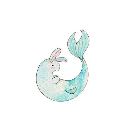 Bunny with mermaid tail,  cute fantasy designの写真素材