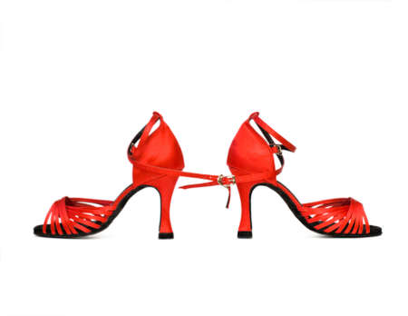 red dancing shoes isolated on white backgroundの写真素材