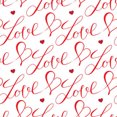 red hearts and letters seamless pattern on white backgroungのイラスト素材