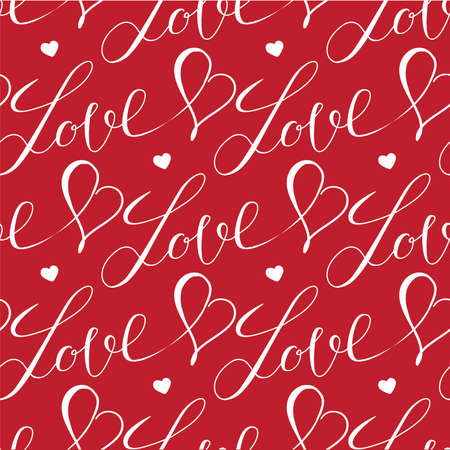 red hearts and letters seamless pattern on white backgroungのイラスト素材