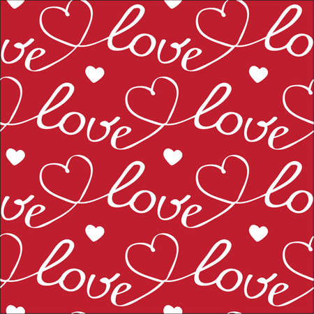 red hearts and letters seamless pattern on white backgroungのイラスト素材