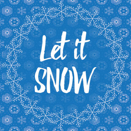 Merry Cristmas letters covered with snowflakes on blue snowy background