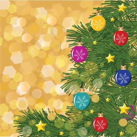Christmas  yellow vector background with christmas tree and bokehのイラスト素材