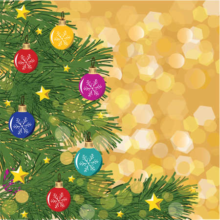 Christmas  yellow vector background with christmas tree and bokehのイラスト素材