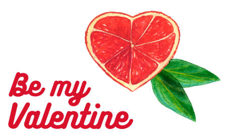 Greeting card to Valentine's Day, watercolor red orange heartの写真素材