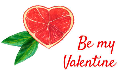 Greeting card to Valentine's Day, watercolor red orange heartの写真素材