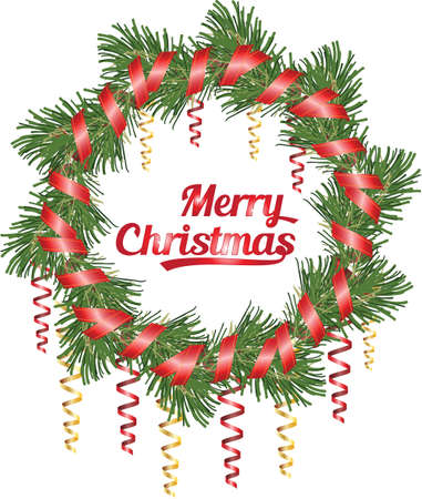 Christmas wreath with decorations on white backgroundのイラスト素材
