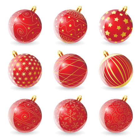 set of multicolored Christmas balls on white backgroundのイラスト素材