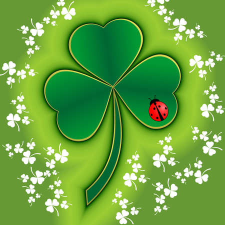   Framed clover with white clover frame and a ladybug on it.のイラスト素材