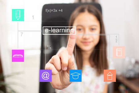 E-learning concept, touch to learnの写真素材