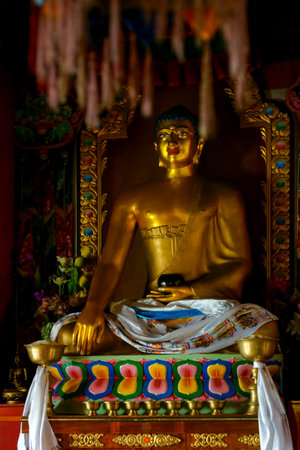 Golden Buddha statue in Thai temple, Wat Phra That Doi Suthep.の写真素材