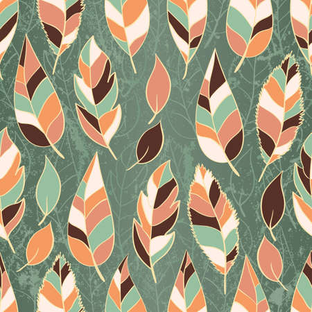 Grunge seamless pattern of colored leaves のイラスト素材