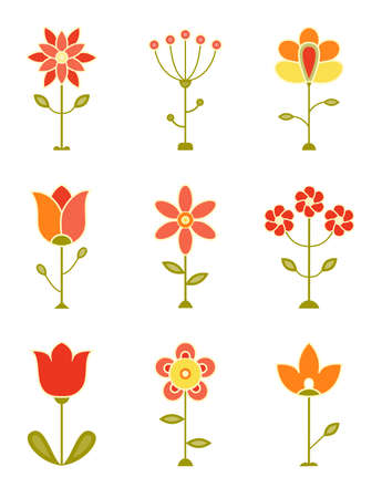 Retro Flower Set  EPS 8 vector illustration のイラスト素材