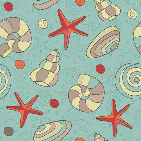 Seamless pattern with shells and starfish  EPS 8 vector illustration のイラスト素材