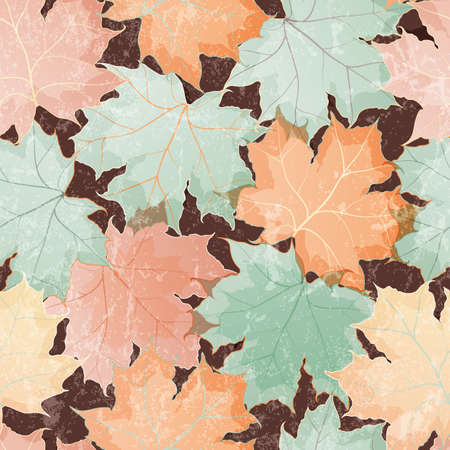 Seamless grunge pattern of colored maple leaves  EPS 10 vector illustrationのイラスト素材