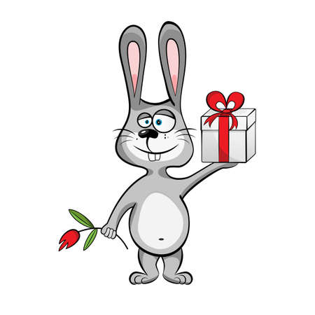 Jackrabbit with giftbox isolated on white backgound のイラスト素材