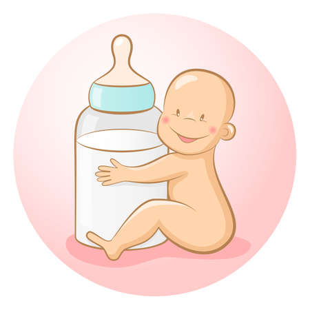 Baby with a baby bottle  EPS 10 vector illustration のイラスト素材