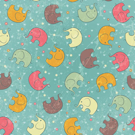 Seamless baby background with cute elephants illustration  RGB のイラスト素材