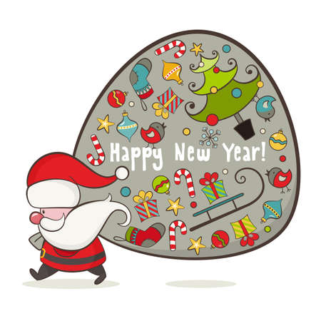 Santa Claus and bag with gifts illustration for Christmas design のイラスト素材