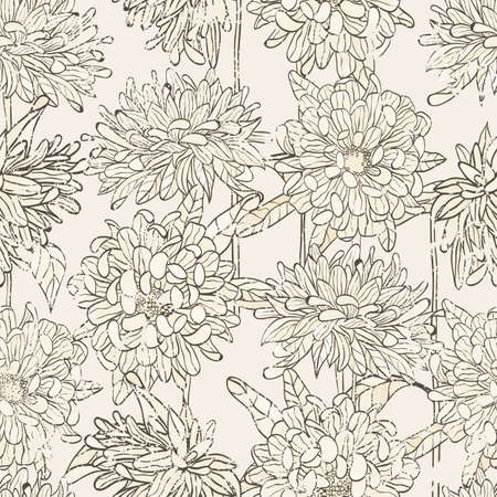 Seamless floral pattern with hand drawn chrysanthemumのイラスト素材