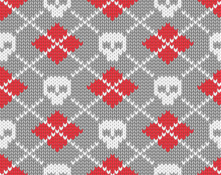 Seamless knitted pattern with skulls illustration のイラスト素材