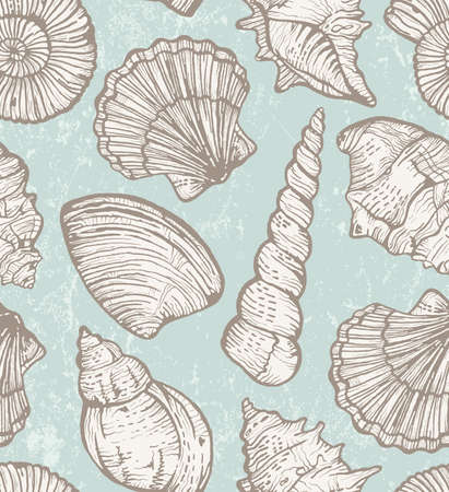 Seamless pattern with  hand-drawn seashells. のイラスト素材