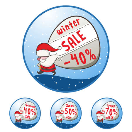 Santa Claus with bag of sales  Christmas Sale buttons set のイラスト素材