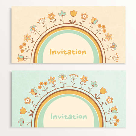 Baby invitation cards with flowers.  illustration.のイラスト素材