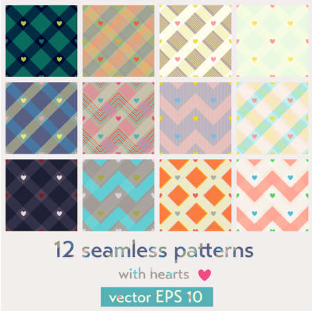 Set of 12 seamless patterns with hearts. のイラスト素材