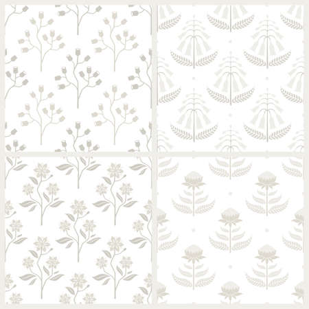 Set of seamless monochrome patterns with Australian flora. のイラスト素材