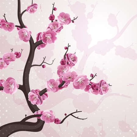 Cherry flowers. Card with spring blossom. All flowers are available under the clipping mask.のイラスト素材